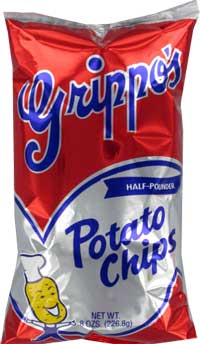 Grippos Plain Potato Chips 8oz Bag 12ct Box 